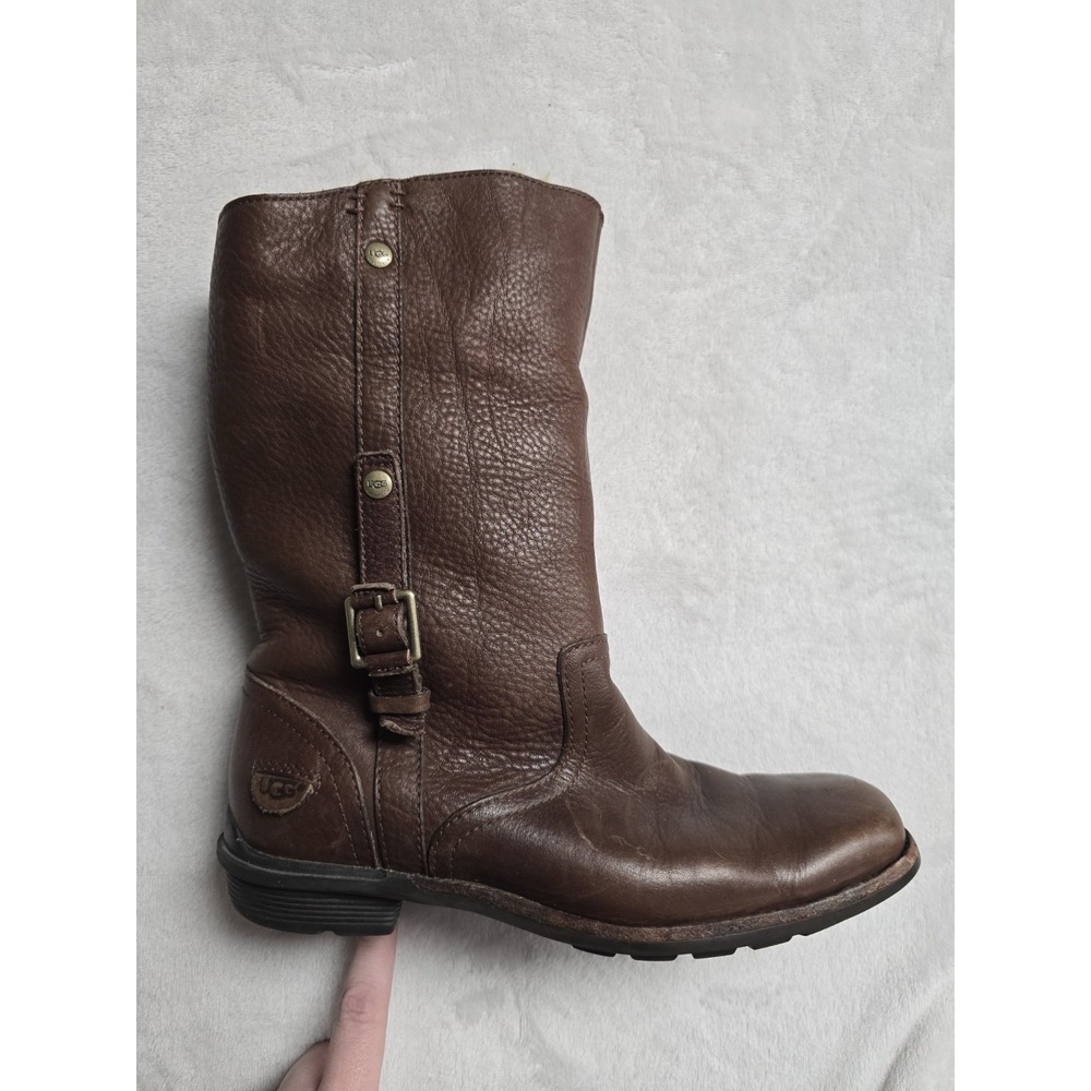 UGG Women's Bellevue Brown Leather Sheepskin Lined Tall Boots Size 7.5